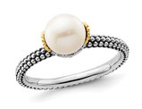 Sterling Silver Solitaire Freshwater Cultured Pearl Ring 7-7.5mm